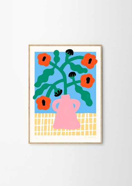 The Poster Club Plakát Red Poppies in Pink Vase by Madelen Möllard