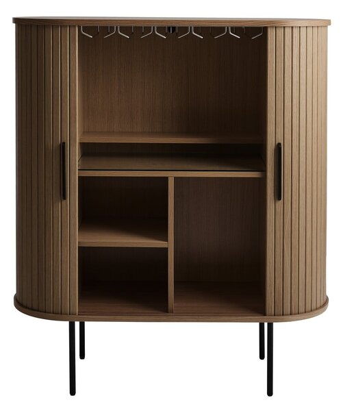 Hnědá vinotéka v dekoru dubu s posuvnými dveřmi 100x118x40 cm Nola – Unique Furniture