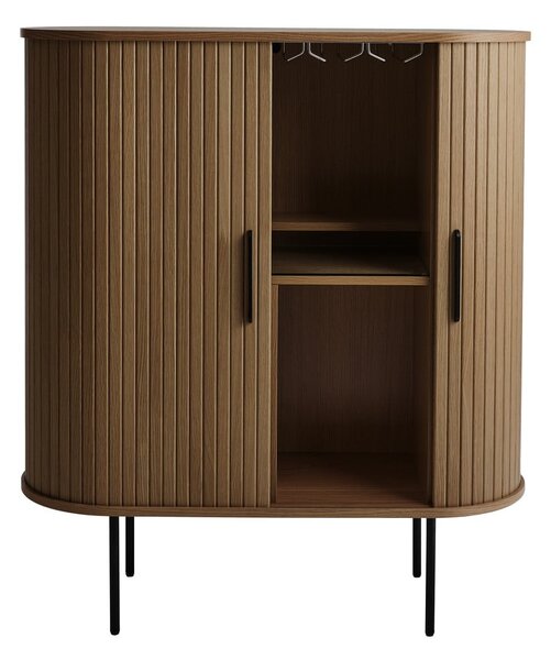 Hnědá vinotéka v dekoru dubu s posuvnými dveřmi 100x118x40 cm Nola – Unique Furniture