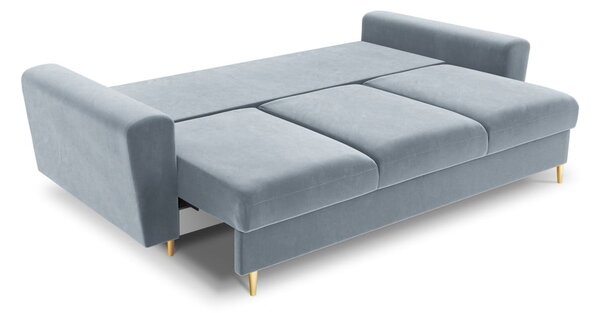 Světle modrá sametová rozkládací/s úložným prostorem pohovka 235 cm Kyoto – Cosmopolitan Design