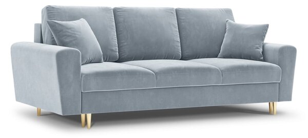 Světle modrá sametová rozkládací/s úložným prostorem pohovka 235 cm Kyoto – Cosmopolitan Design