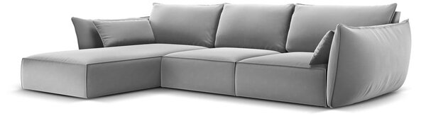 Světle šedá sametová rohová pohovka (levý roh/s lenoškou) Vanda – Mazzini Sofas