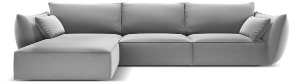 Světle šedá sametová rohová pohovka (levý roh/s lenoškou) Vanda – Mazzini Sofas