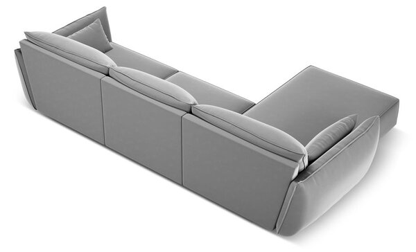 Světle šedá sametová rohová pohovka (levý roh/s lenoškou) Vanda – Mazzini Sofas