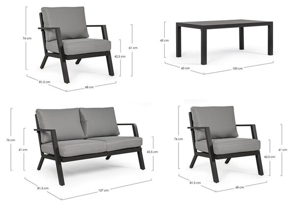 Šedý hliníkový zahradní lounge set pro 4 Harley – Bizzotto