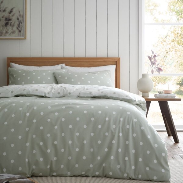 Bílé/zelené flanelové povlečení na dvoulůžko/prodloužené 230x220 cm Polka Dot – Catherine Lansfield