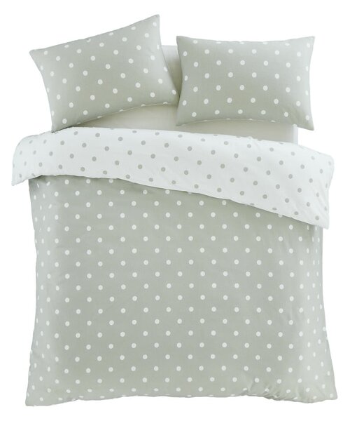 Bílé/zelené flanelové povlečení na dvoulůžko/prodloužené 230x220 cm Polka Dot – Catherine Lansfield
