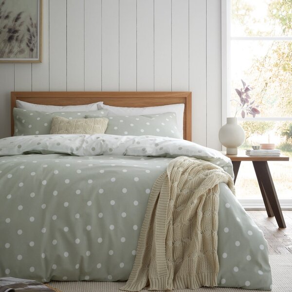 Bílé/zelené flanelové povlečení na dvoulůžko/prodloužené 230x220 cm Polka Dot – Catherine Lansfield