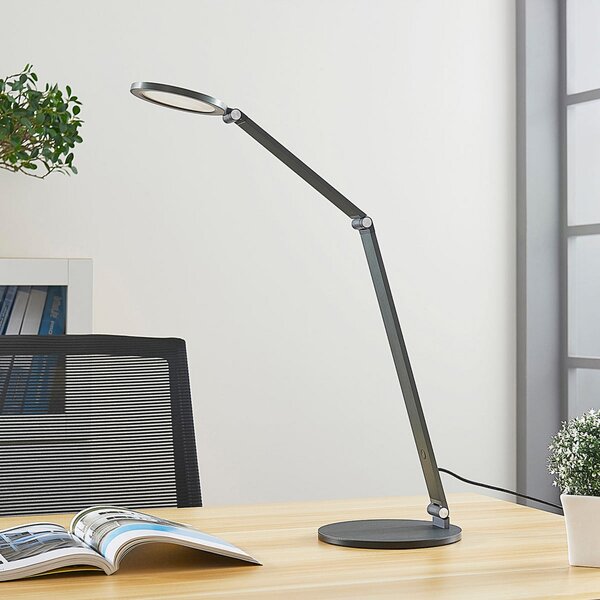 Stolní lampa Lucande, Mion, stmívatelné, Šedá, Pracovna, Kov, Moderní