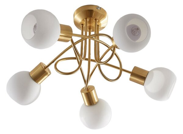 Stropní Lampa Lindby, Elaina, stmívatelné, Zlatá / mosazná, Obývací pokoj, Sklo, Moderní