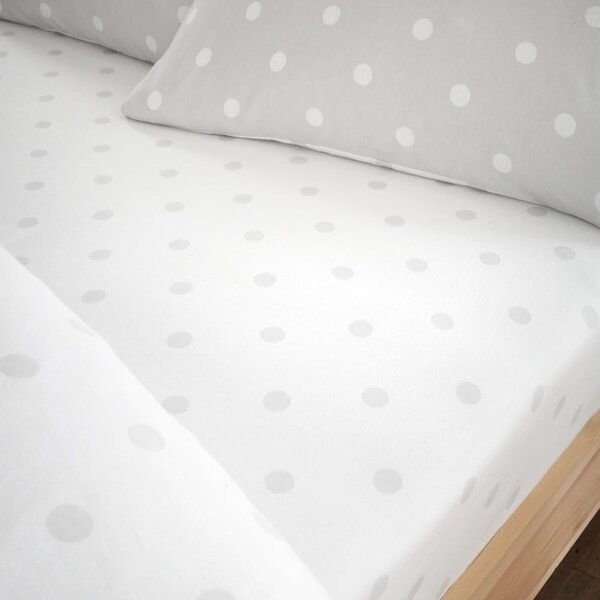 Bílé/šedé napínací flanelové prostěradlo 150x200 cm Polka Dot – Catherine Lansfield