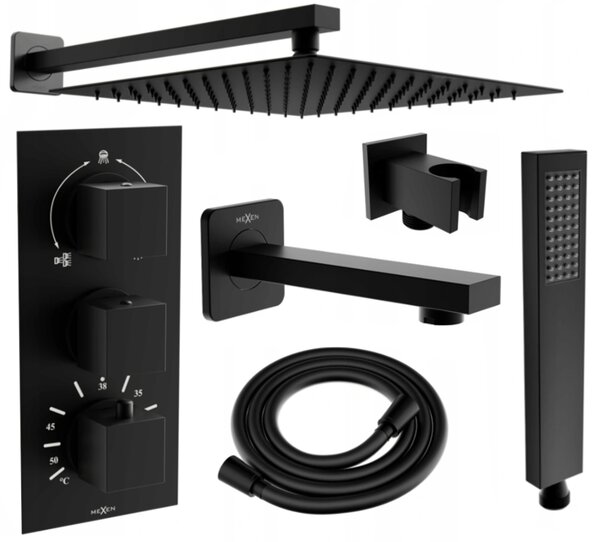 Univerzální sprchový set podomítkový MEXEN CUBE DR02 30 cm černý
