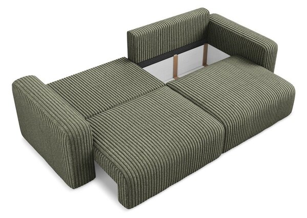 Zelená manšestrová rozkládací/s úložným prostorem pohovka 252 cm Kona – Makamii