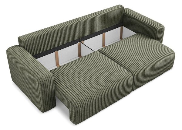 Zelená manšestrová rozkládací/s úložným prostorem pohovka 252 cm Kona – Makamii