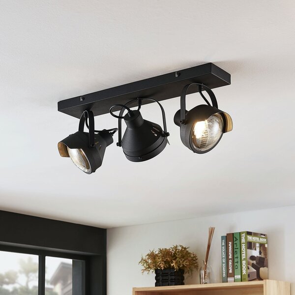 Stropní Lampa Lindby, Henega, stmívatelné, Černá, Obývací pokoj, Kov, Industriální design