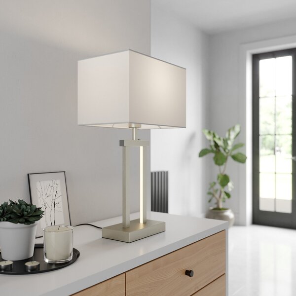 Stolní lampa Lindby, Sigurd, stmívatelné, Metalická, Obývací pokoj, Tkanina / Textil, Moderní