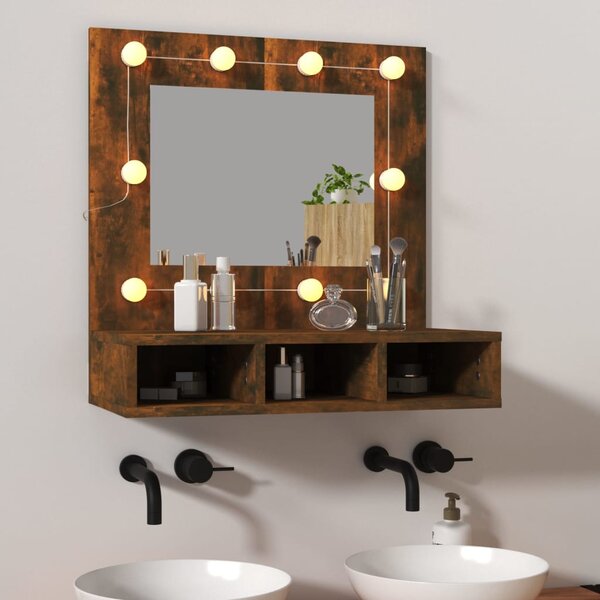 Zrcadlová skříňka s LED kouřový dub 60 x 31,5 x 62 cm
