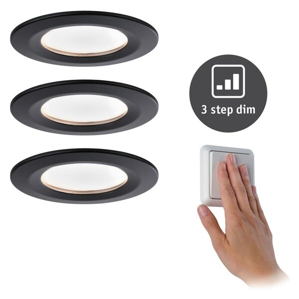 P 94474 LED vestavné svítidlo Nova kruhové 3x6,5W černá/mat nevýklopné 3-krokové-stmívatelné 3ks sada - PAULMANN