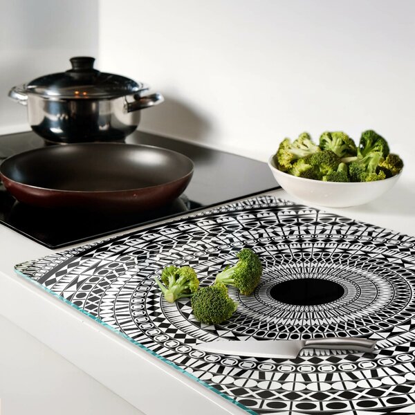 Skleněná deska do kuchyně Mandala v odstínech černé a bílé ddk-nr-wm-00005928