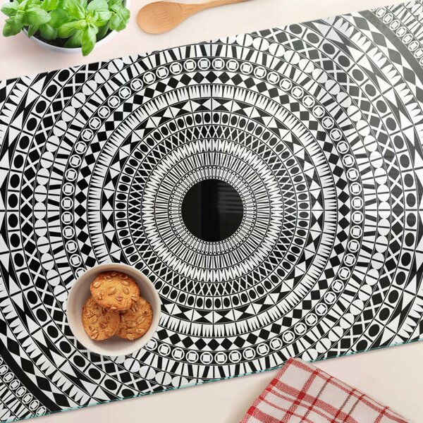 Skleněná deska do kuchyně Mandala v odstínech černé a bílé ddk-nr-wm-00005928