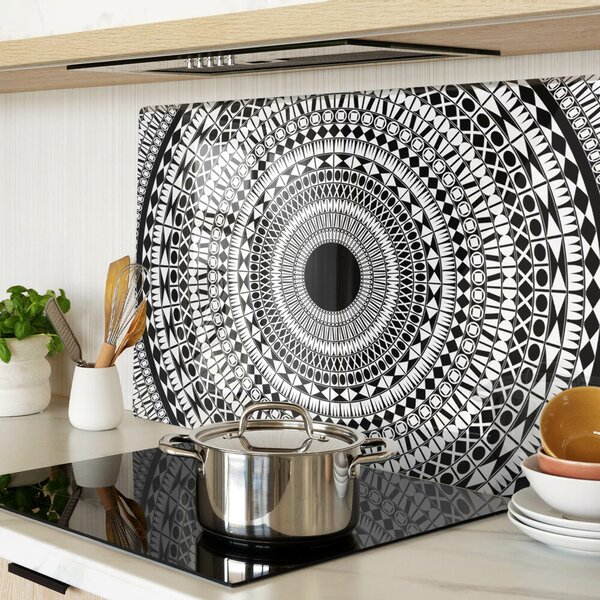 Skleněná deska do kuchyně Mandala v odstínech černé a bílé ddk-nr-wm-00005928