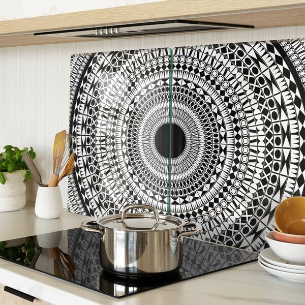 Skleněná deska do kuchyně Mandala v odstínech černé a bílé ddk-nr-wm-00005928