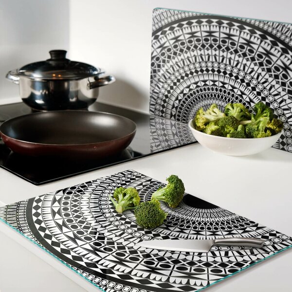 Skleněná deska do kuchyně Mandala v odstínech černé a bílé ddk-nr-wm-00005928