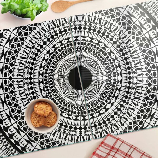 Skleněná deska do kuchyně Mandala v odstínech černé a bílé ddk-nr-wm-00005928