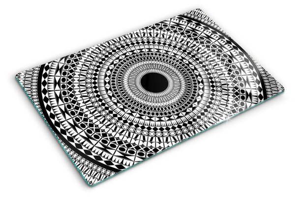 Skleněná deska do kuchyně Mandala v odstínech černé a bílé ddk-nr-wm-00005928