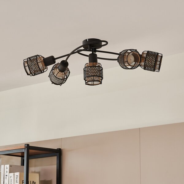 Stropní Lampa Lindby, Eudoria, stmívatelné, Černá, Obývací pokoj, Kov, Moderní
