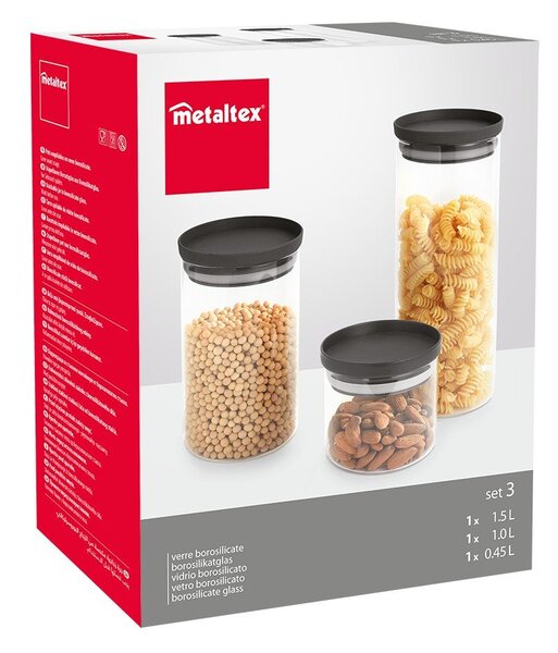 Skleněné dózy na potraviny v sadě 3 ks – Metaltex