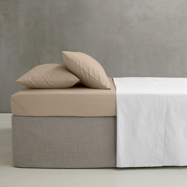 Světle hnědé napínací perkálové prostěradlo 90x190 cm Easy Iron Percale – Catherine Lansfield