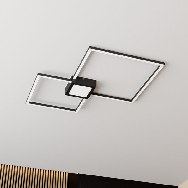 Stropní Lampa Lindby, Duetto, stmívatelné, Černá, Obývací pokoj, Kov, Moderní
