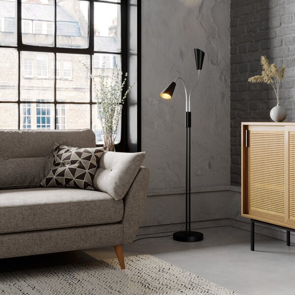 Stojací Lampa Lucande, Medira, Černá, Obývací pokoj, Kov, Moderní