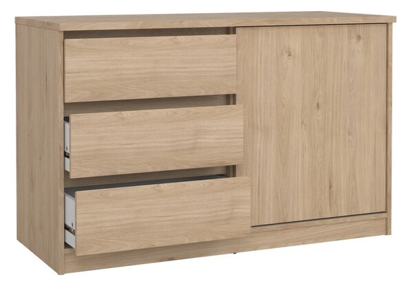 Komoda v dekoru dubu s posuvnými dveřmi v přírodní barvě 119x76x50 cm Naia – Tvilum