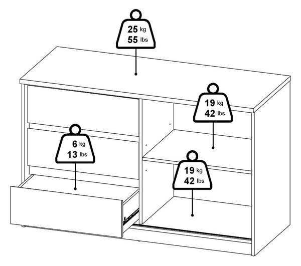Komoda v dekoru dubu s posuvnými dveřmi v přírodní barvě 119x76x50 cm Naia – Tvilum