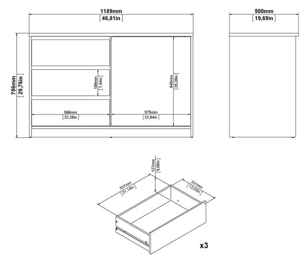 Komoda v dekoru dubu s posuvnými dveřmi v přírodní barvě 119x76x50 cm Naia – Tvilum