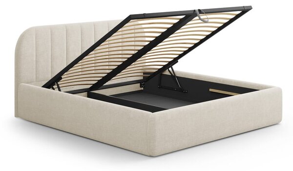 Krémová čalouněná dvoulůžková postel s úložným prostorem s roštem 200x200 cm Juno – Windsor & Co Sofas