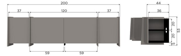 Šedý TV stolek v dekoru jasanu 200x53x44 cm Brock – WOOOD