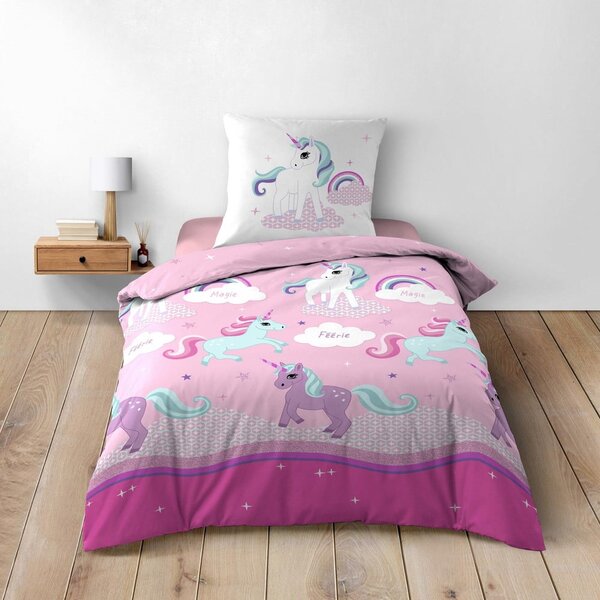 Růžové bavlněné dětské povlečení na jednolůžko 140x200 cm Licorne – douceur d'intérieur