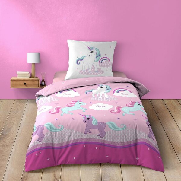 Růžové bavlněné dětské povlečení na jednolůžko 140x200 cm Licorne – douceur d'intérieur