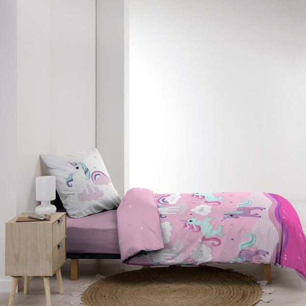 Růžové bavlněné dětské povlečení na jednolůžko 140x200 cm Licorne – douceur d'intérieur