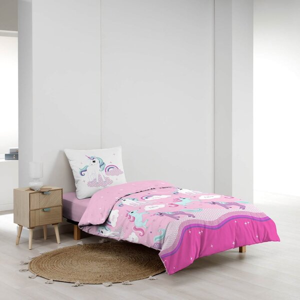 Růžové bavlněné dětské povlečení na jednolůžko 140x200 cm Licorne – douceur d'intérieur