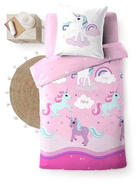 Růžové bavlněné dětské povlečení na jednolůžko 140x200 cm Licorne – douceur d'intérieur