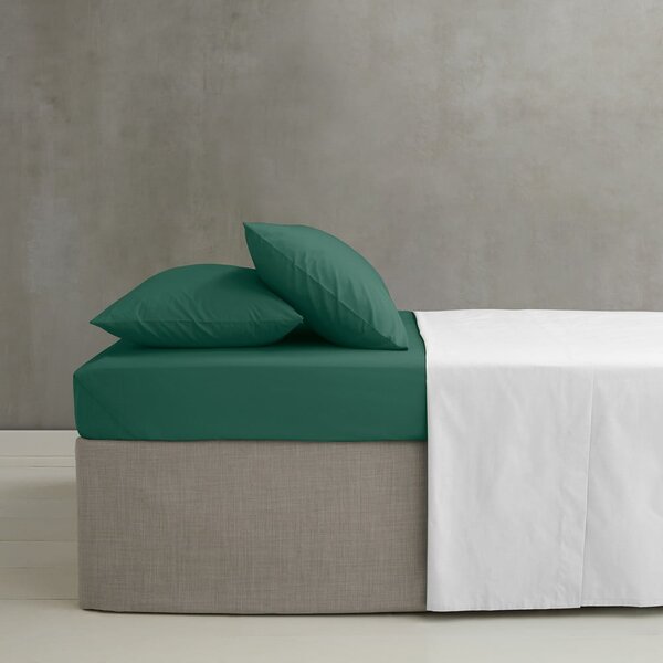 Tmavě zelené napínací perkálové prostěradlo 90x190 cm Easy Iron Percale – Catherine Lansfield