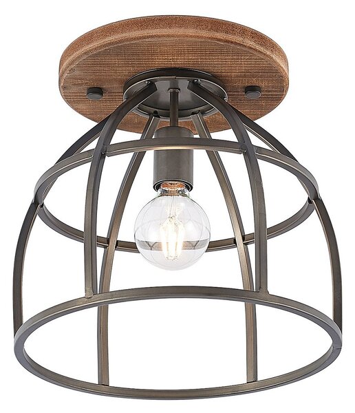 Stropní Lampa Lindby, Rutger, stmívatelné, Černá, Obývací pokoj, Dřevo, Vintage