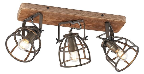 Stropní Lampa Lindby, Rutger, stmívatelné, Dřevo, Obývací pokoj, Dřevo, Vintage
