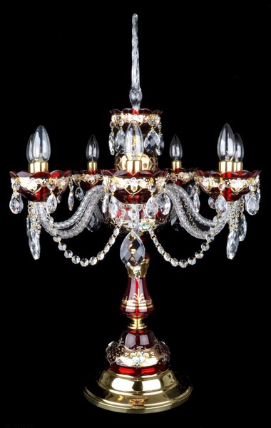 DBK GLASS Rubínově červená vysoká stolní lampa se 7 rameny a smaltovanými květinami SE-0629-7-SM