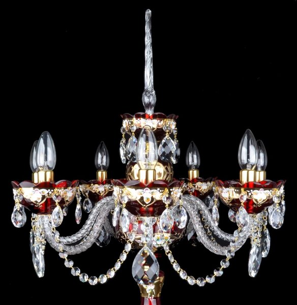 DBK GLASS Rubínově červená vysoká stolní lampa se 7 rameny a smaltovanými květinami SE-0629-7-SM