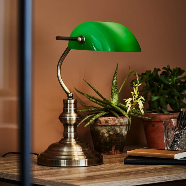 Stolní lampa Markslöjd, Bankers, Bronzová / starobylá mosaz, Obývací pokoj, Sklo, Starožitný